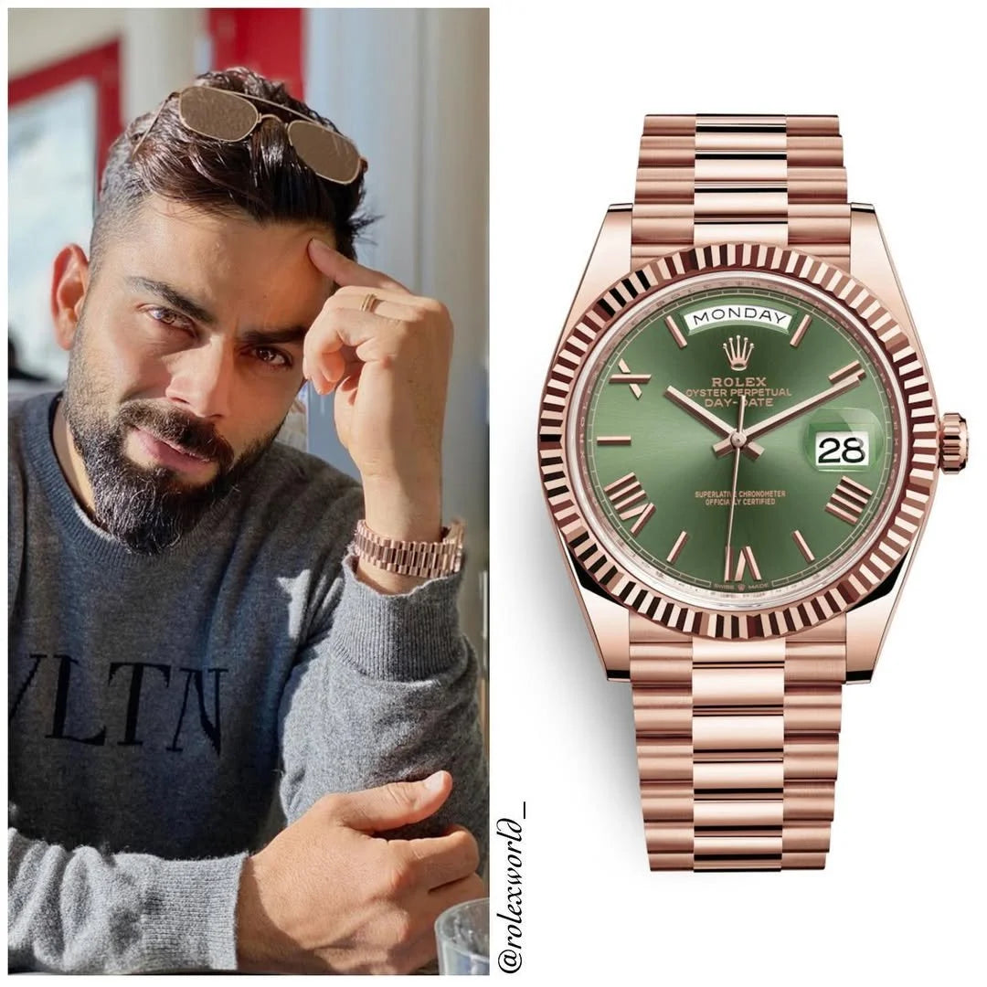 Rolex Day Date Rose Gold Gold Metal Virat Kohli And Ms Dhoni Watch