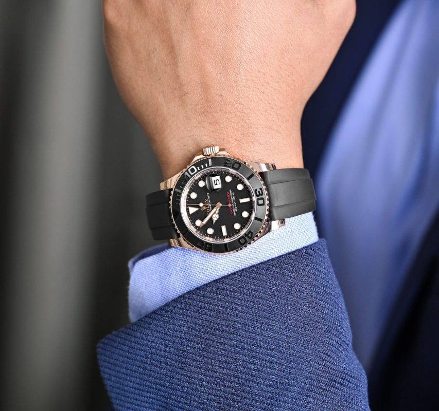 Rolex Yacht master Silicon band Rose gold black Virat Kohli watch