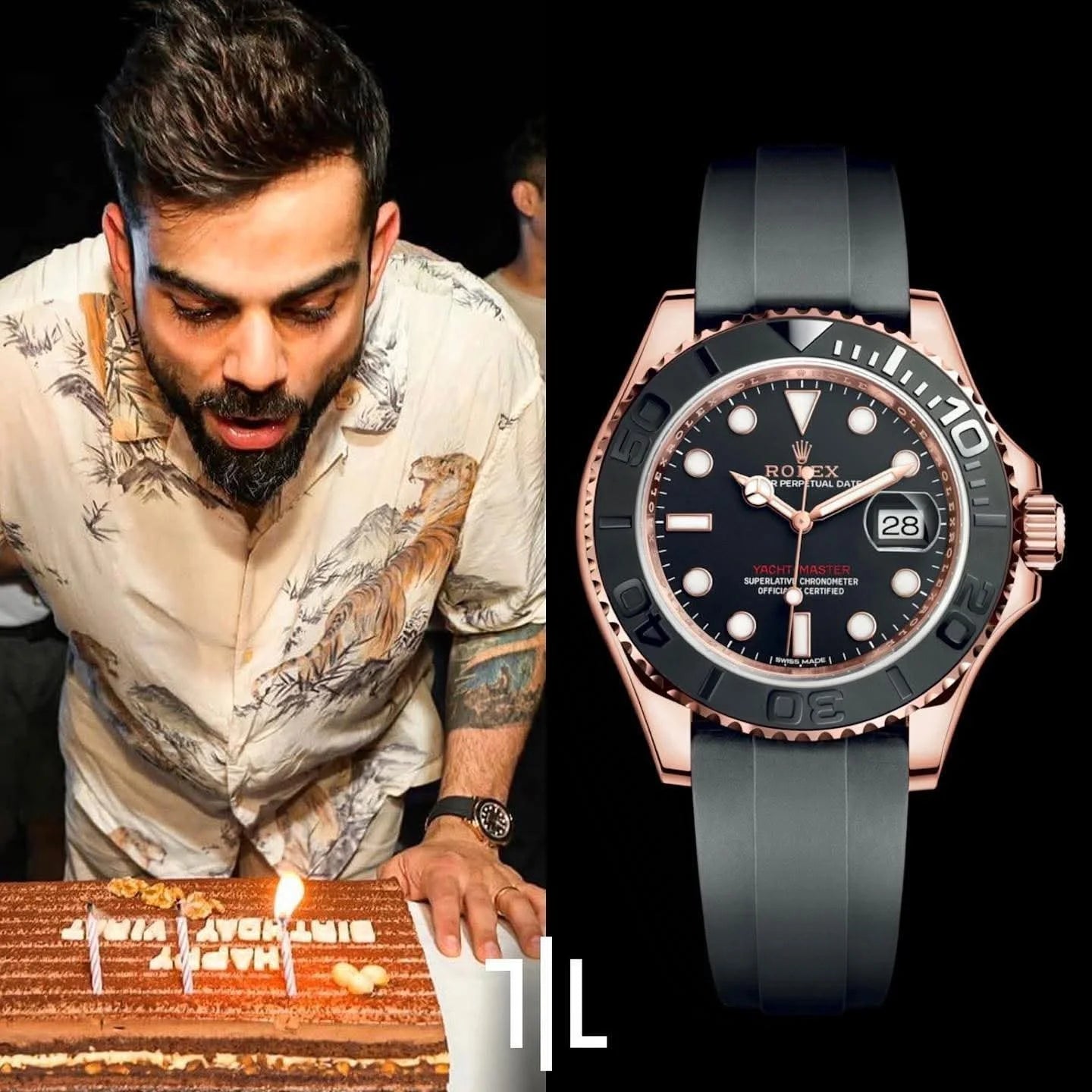 Rolex Yacht master Silicon band Rose gold black Virat Kohli watch