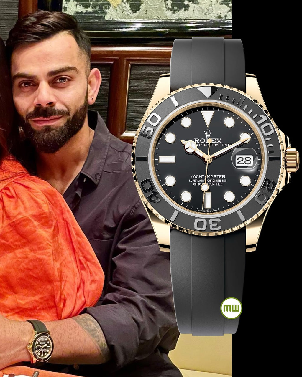 Rolex Yacht master Silicon band gold black Virat Kohli watch