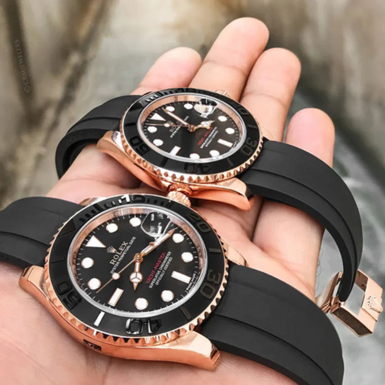 Rolex Yacht master Silicon band Rose gold black Virat Kohli watch