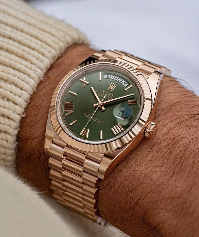 Rolex Day Date Rose Gold Gold Metal Virat Kohli And Ms Dhoni Watch